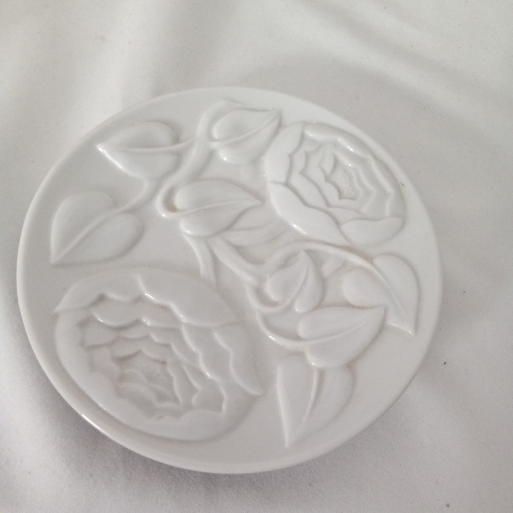 Germaine Monteil Vintage White Porcelain Floral Trinket Dish Made in Japan 4.5"